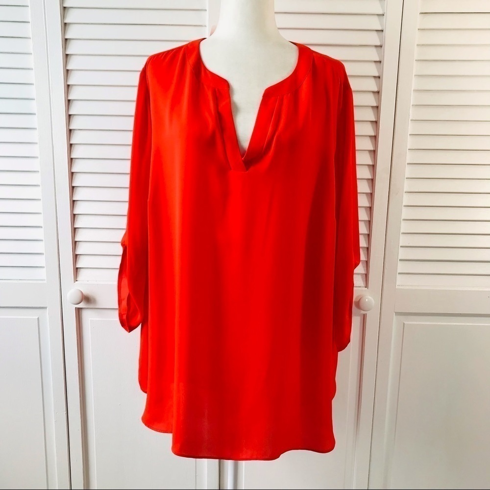 CHAUS Red V-Neck Long Sleeve Blouse Size 3X